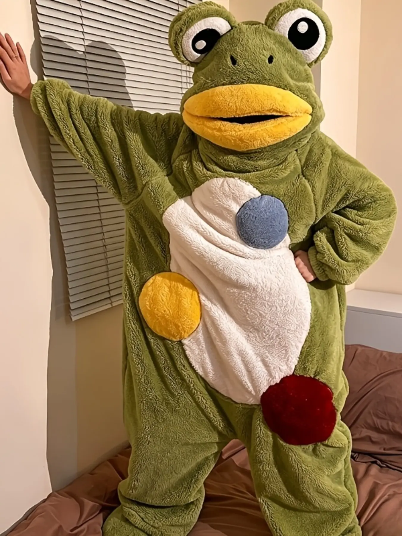 Funny Big Eyes Frog Theme Onesie Pajamas, Fleece Lined Thickened, Soft Cute Lazy Loose Fit, Party Unisex