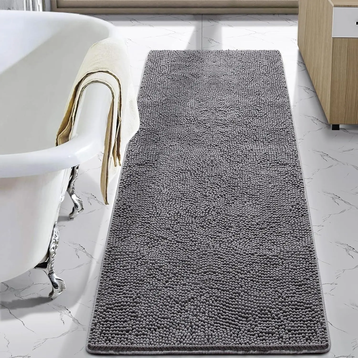Pet Chenille Rectangle Rug Runner - 2'x5' (24x60 in), Strong Luxury Soft Plush Super Absorbent, Non-Slip Machine Washable Quick-Dry Fast Dry, for Dog On Bath Gray