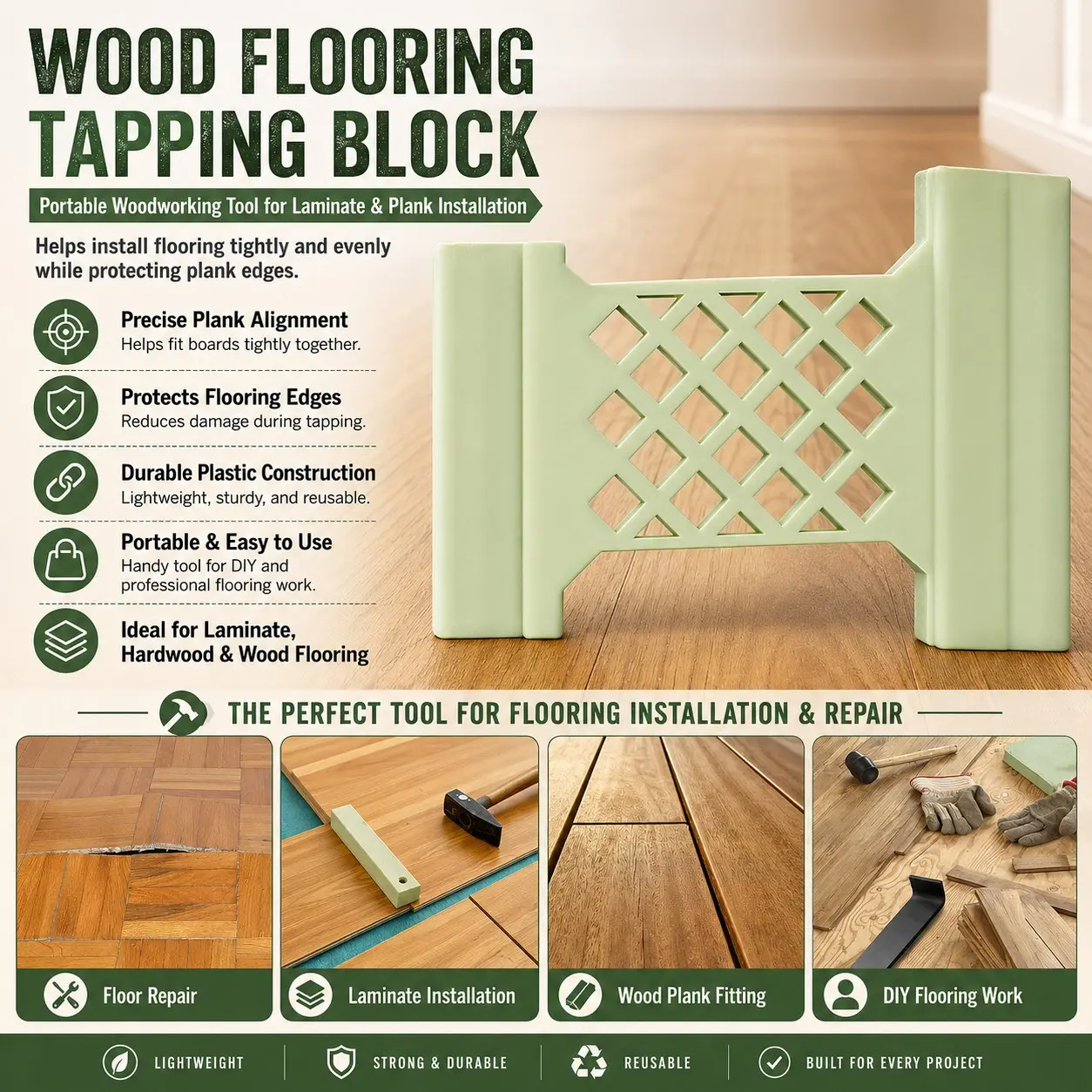 Portable Woodworking Tapping Block for Flooring Installation | Premium Laminated Plank Tapping Tool | Universal Hand Hardware for DIY Wooden Floor Layout | Hand Tools
