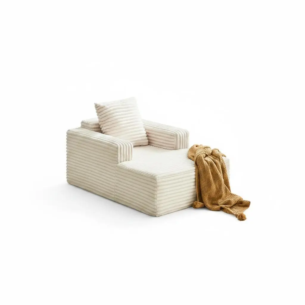 GARVEE 45'' Cloud Chaise Lounge Chair - No Assembly Corduroy Sleeper Chair with Deep Seat & Armrests - Modern Upholstered Single Lounge Couch for Bedroom & Living Room