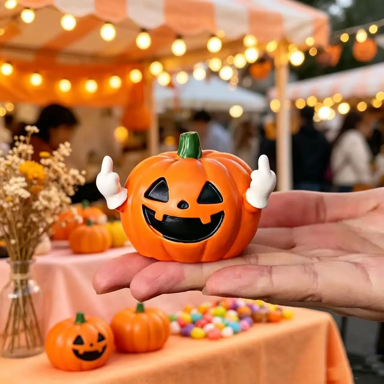 Novelty Middle Finger Pumpkin Resin Statue, Spooky Halloween Tabletop & Yard Decor, Funny Festival Indoor Outdoor Decorative Figurine