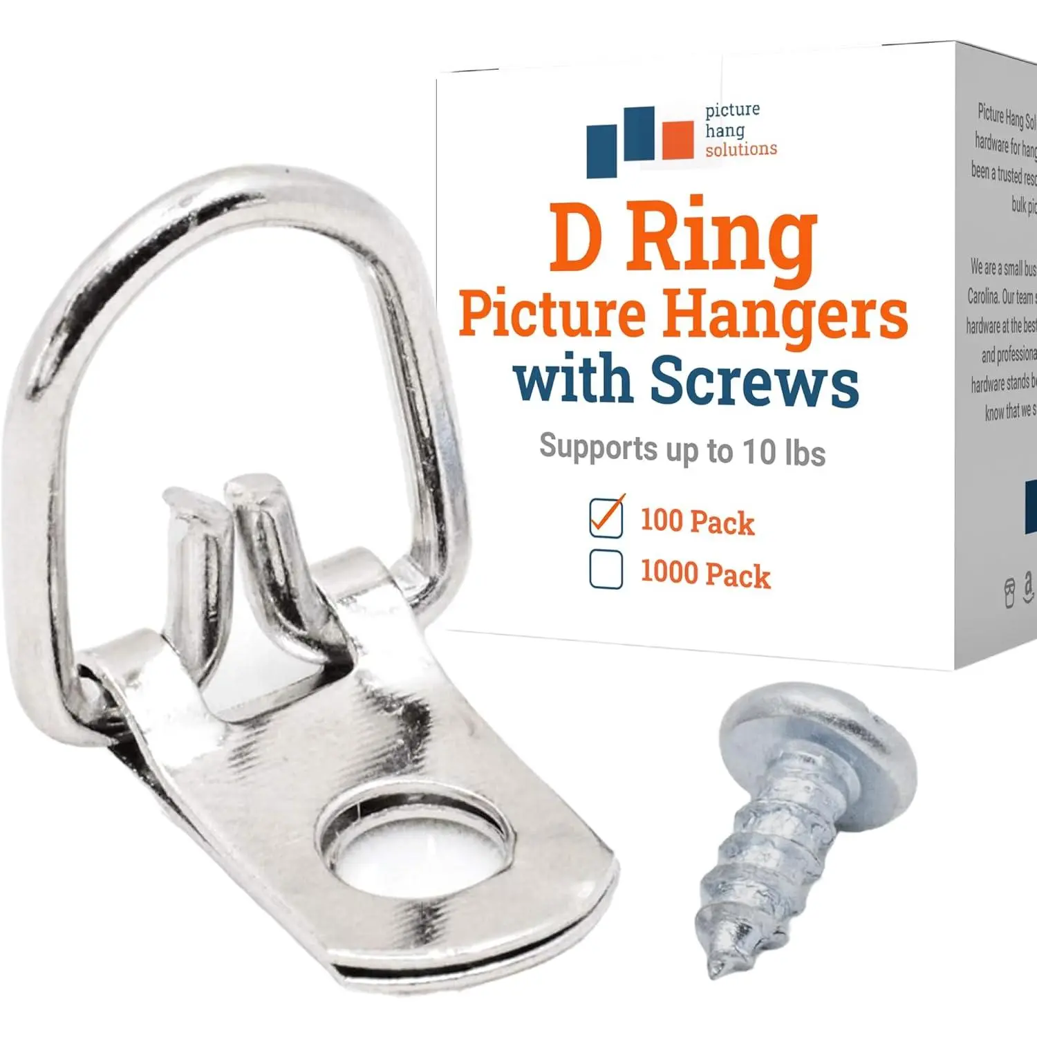D-ring picture frame hangers with screws - 100 pieces - Bulk D-rings - Professional quality hangers, picture frame hanging accessories, D-rings, small D-ring picture frame hangers - Picture frame hanging solution