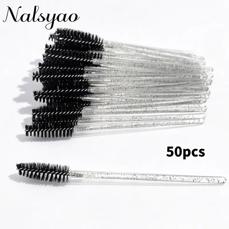 50pcs Crystal Handle Lash & Brow Brushes | Spoolie Brushes for Grooming & Application, Soft Bristles Gentle on Lashes & Brows, Makeup Tools