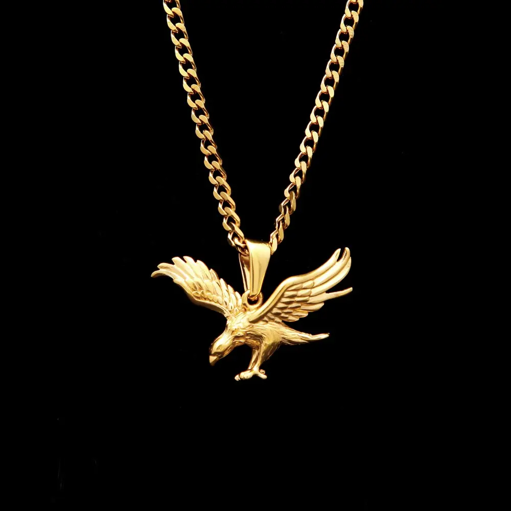 Men's Stainless Steel Eagle Wing Necklace - Solid Animal Pendant, Casual Hip-Hop Vintage Street Style Jewelry for Adult Males, Daily Wear & Party Gift