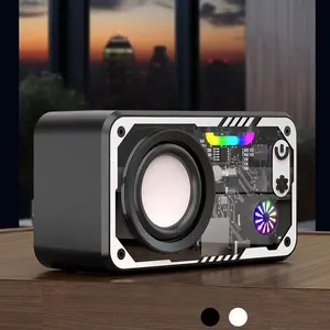 Transparent Mecha Bluetooth Speaker RGB LED Light 3D Surround Sound Dual Pairing Portable Outdoor Speaker with TF Card