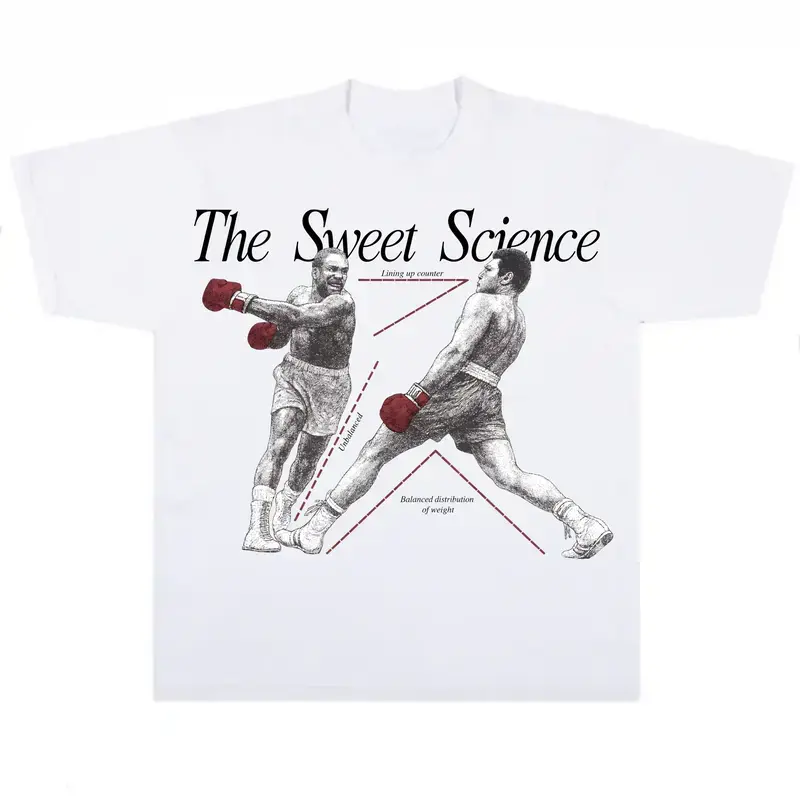 The Sweet Science Vintage Boxing Graphic T Shirt Men Women Retro Boxers Fight Sketch Distressed Washed Oversized Boxy Cotton Tee Y2K Sports Grunge Streetwear Casual Loose Short Sleeve Top