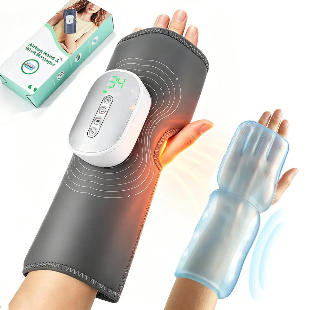 Dual Airbag Hand Wrist Massager, Cordless Forearm Massager 3 Modes, 4 Heat Levels, 15-Minute Smart Timer, Carpal Tunnel Syndrome Relax and Wrist Fingers Palm Soreness