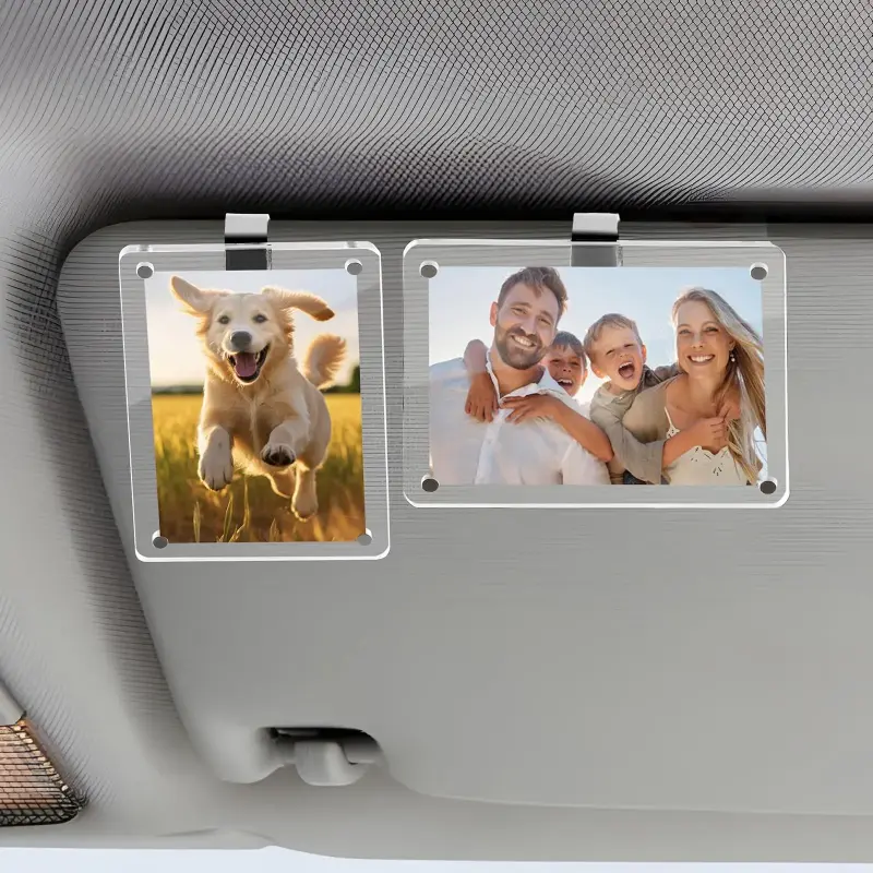 2PCS Magnetic Car Interior Photo Frames with Sun Visor Clip, Universal Plastic Acrylic Holders for Polaroid Pictures, Family Figure Display Home Decor & Home Supplies