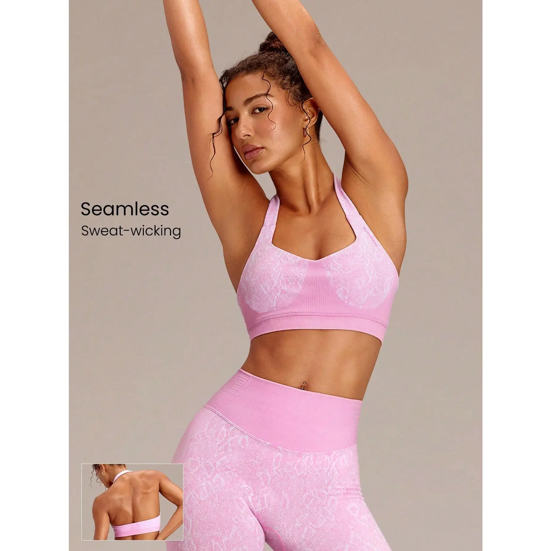 GLOWMODE Ultrafine Soft Seamless Halo Ribbed Support Open Back Thick Straps Halter Sports Bra With Removable Cups Workout Gym