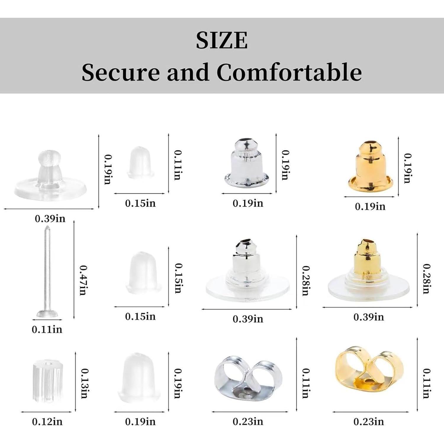 12 Styles 600 count Earring Backs for Studs, Clear Plastic Earrings  Metal Rubber  Earring Backs  Clutch Stoppers Replacement Kits for Fish Hook Earring Studs Hoops