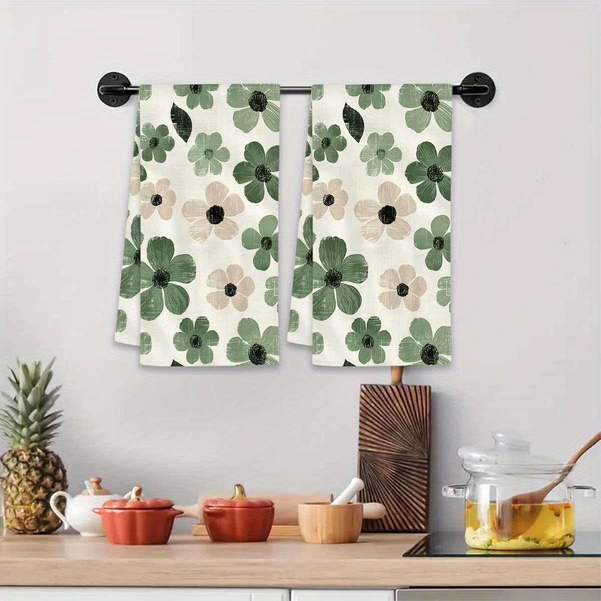 2pcs 23.6x15.7 In Sage Green Floral Farmhouse Kitchen Towels Reusable Dishcloths For Cooking Baking Cleaning Drying - Decorative Hand Towels For Home Bathroom Housewarming Gifts