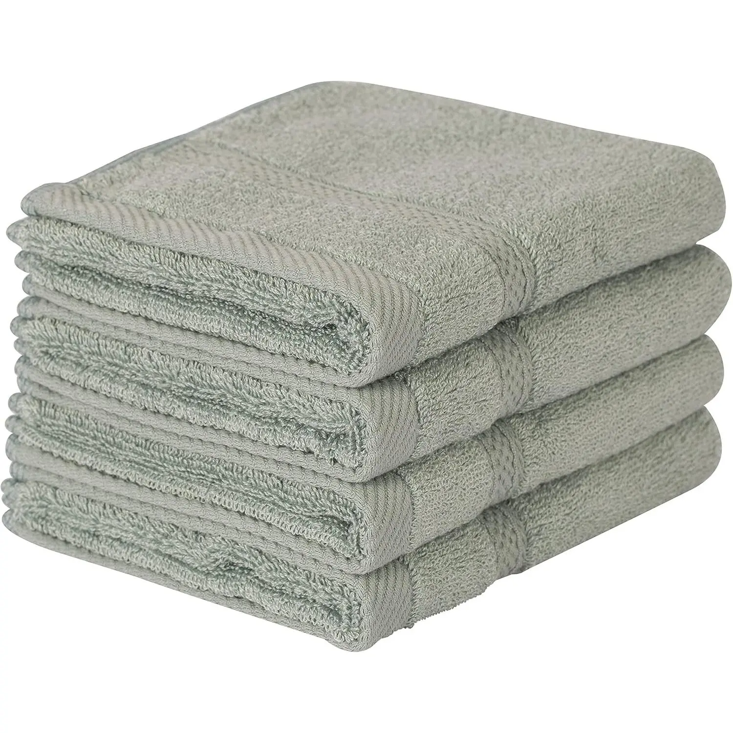 4 Pcs Blush Green Fingertip Towels for Bathroom - 11 x 18 Inches, Extra Absorbent and Soft Terry Towels for Sensitive Skin, Quick Dry.
