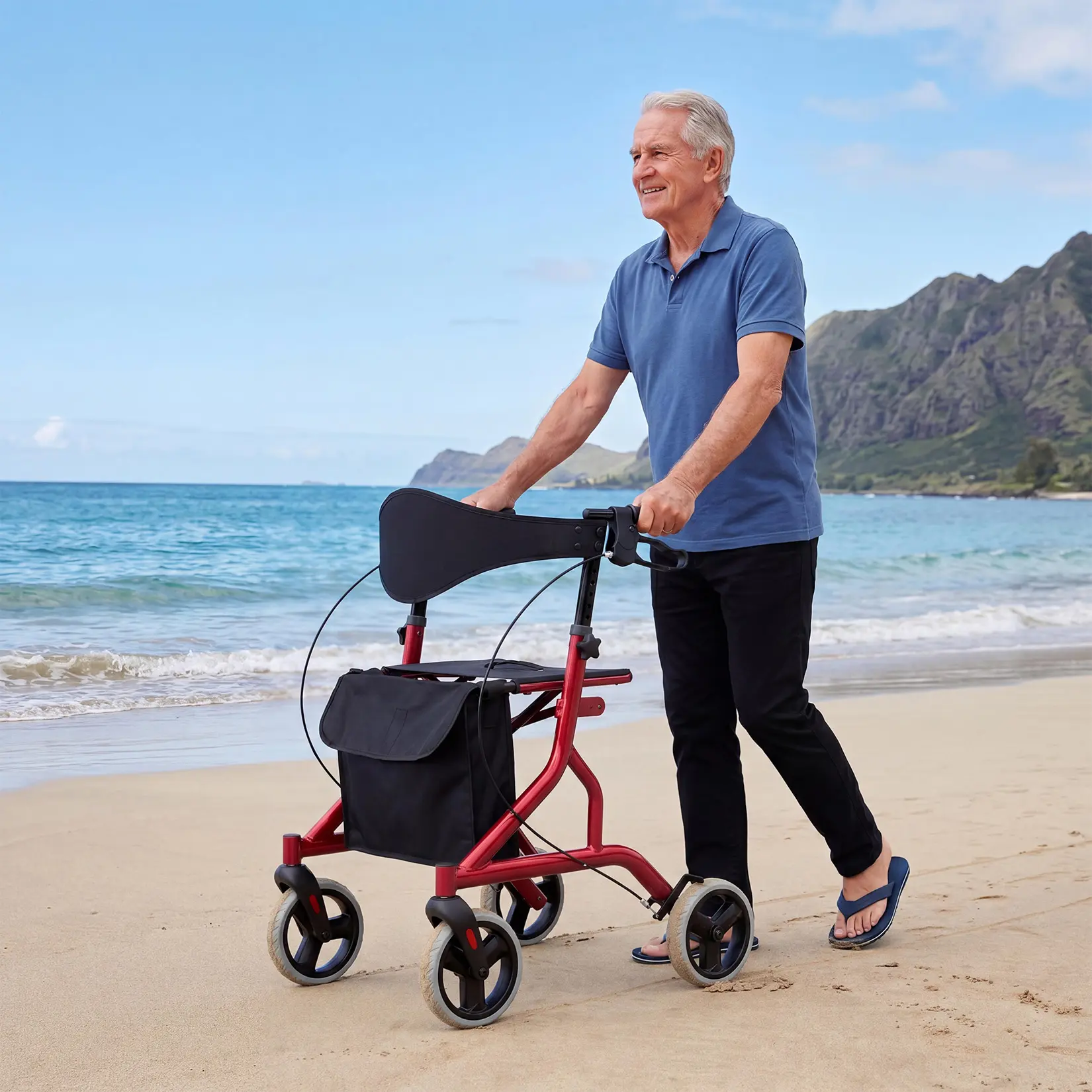 Collapsible Aluminum Rollator Walker for Seniors - Heavy Duty Mobility Aid with 8-Inch All-Terrain Wheels, Adjustable Height, Comfortable Seat & Backrest, Storage Bag, Supports up to 330 lbs