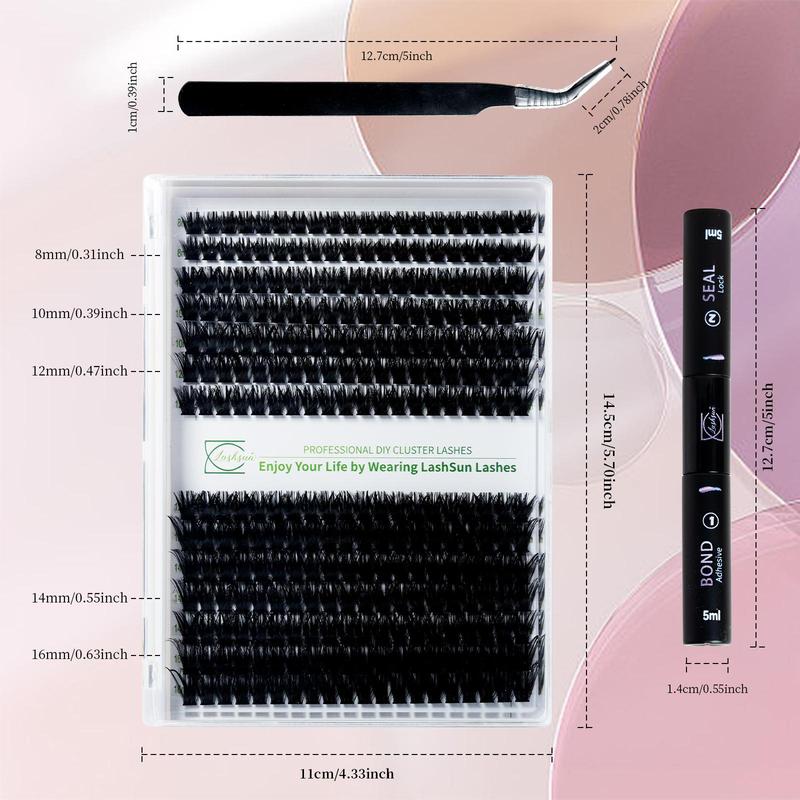 Natural Look Eyelash Extensions Set, Eyelash Extensions Kit, 1 Count Fluffy False Eyelashes Set & 1 Count Eyelash Tweezers & 1 Count Eyelash Glue, Professional Makeup Accessories for Women