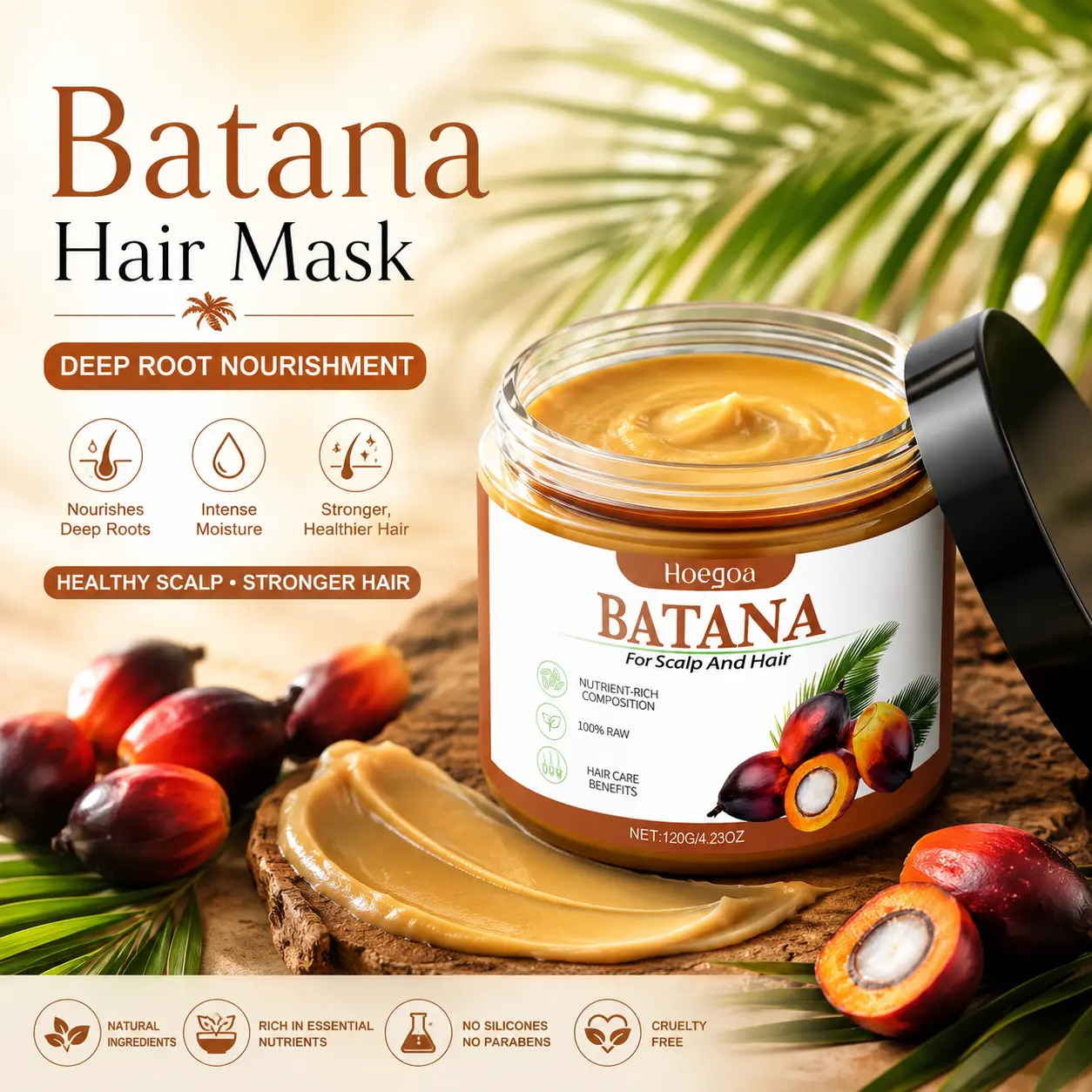 Hoegoa Batana Oil Hair Mask, Deep Conditioning Treatment for Dry Damaged Hair, Moisturizing Scalp & Hair Care, Natural Nourishing Hair Treatment, Smooth Frizz Control Conditioner Mask