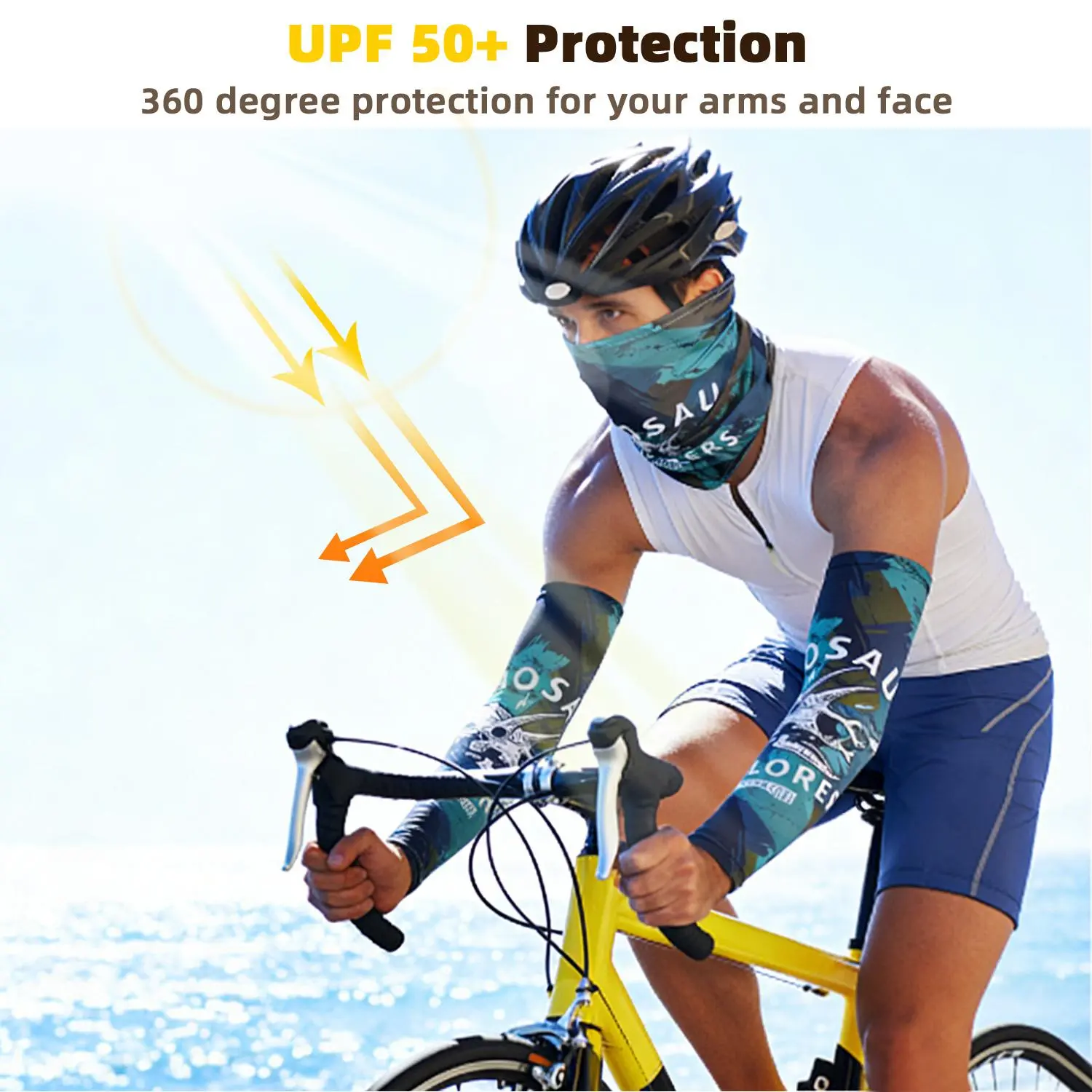 UPF 50+ UV Protection Face Mask & Arm Sleeves 2 in 1 Set for Men Women Ice Silk Cooling Breathable Moisture Wicking for Motorcycle Cycling Fishing Hiking Outdoor Sports neck cover