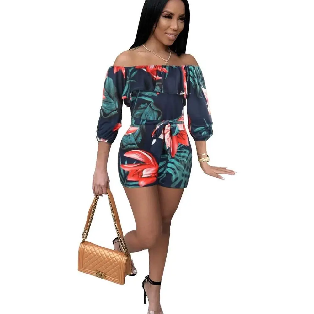 Sexy Two Piece Shorts Set - African Floral Jumpsuits Rompers Vacation Club Outfit