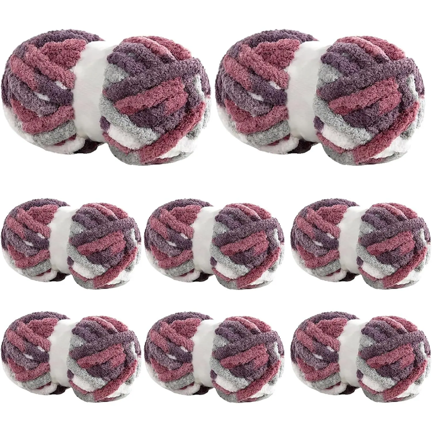 Tie Dye Chunky Chenille Yarn for Crocheting & Knitting, Soft  Kitting Yarn Set, Multi Color Plush Yarn for Handcrafts Weaving Making Blankets (8, Red )