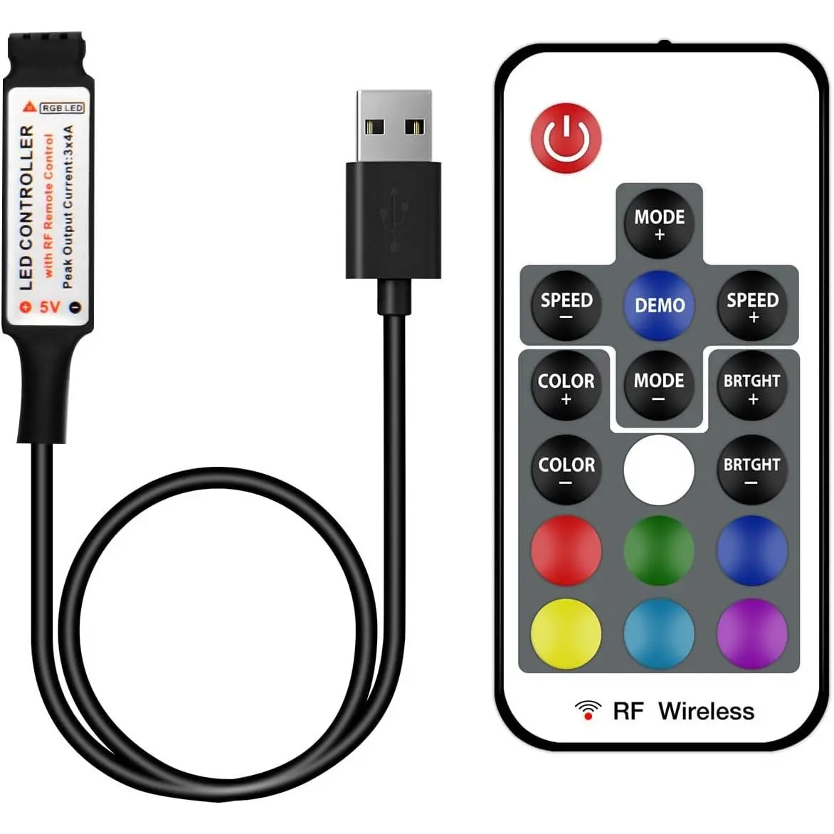 RF  Remote LED Controller, DC 5V to 24V for LED Strip Lights, 17   Remote Control Dimmer Controller, Mini 4-Pin RF LED Controller