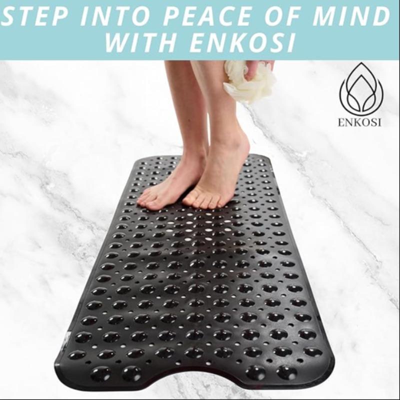 Extra Long Non-Slip Bath Mat 100x40 Cm, Tub Pad with Suction Cups and Drain Holes, Bathroom Accessory