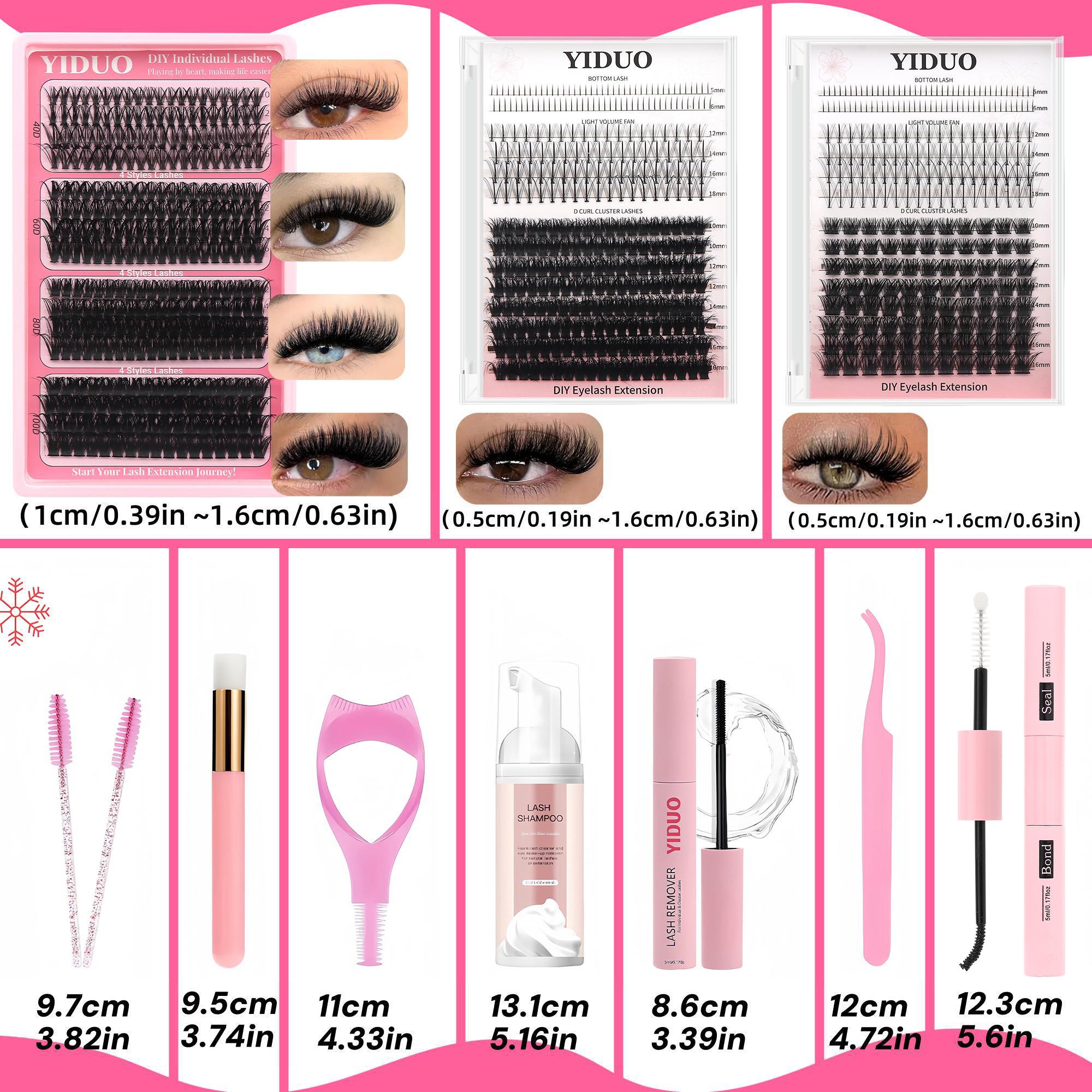 Mixed-Length Individual False Eyelash Kit - Natural-Look Eyelash Extensions with Eyelash Extension Glue, Lash Bond & Seal, Remover, Tweezers, Brush, Headbands and Wristbands - Self-Grafting Curled Eyelashes for Eye Makeup Enhancement #TOP PICKS