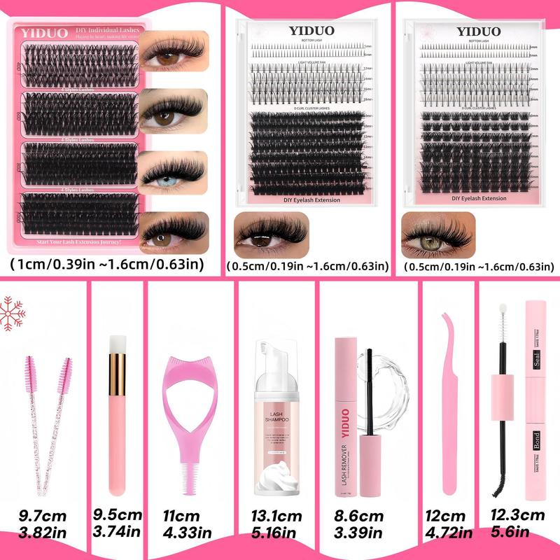 Mixed-Length Individual False Eyelash Kit - Natural-Look Eyelash Extensions with Eyelash Extension Glue, Lash Bond & Seal, Remover, Tweezers, Brush, Headbands and Wristbands - Self-Grafting Curled Eyelashes for Eye Makeup Enhancement #TOP PICKS