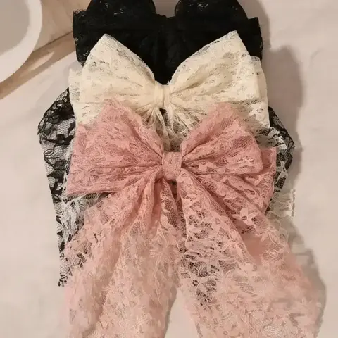 Cute Lace Bowknot Design Pastel Bow Decorative Hair Clips, Bendy Hair Clip, 3 Counts Pink Hair Accessories for Women & Girls, Suitable for Thick Hair, Barrettes, Hair Clip Set, Hairclips