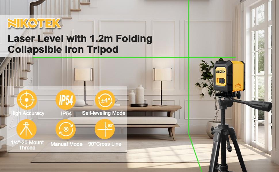 100 Feet Self-Leveling Green Beam Horizontal and Vertical-Line for Home Decoration, Battery Included (NK01G With 47 inch Tripod)