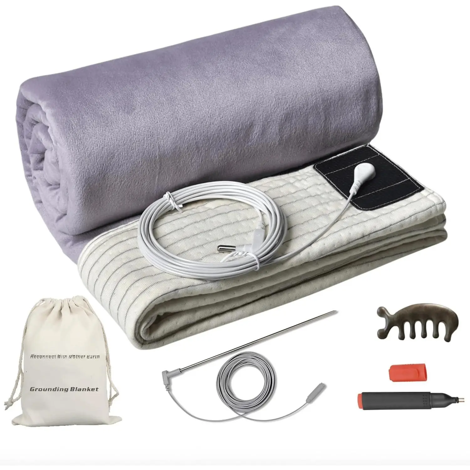 Grounding Blanket, 80"x60", , Indoor&Outdoor,  Blend with  Fiber, Includes Indoor Plug&40Ft Outdoor Grounding Wire, Improves Sleep, Reduces  & Boosts Energy