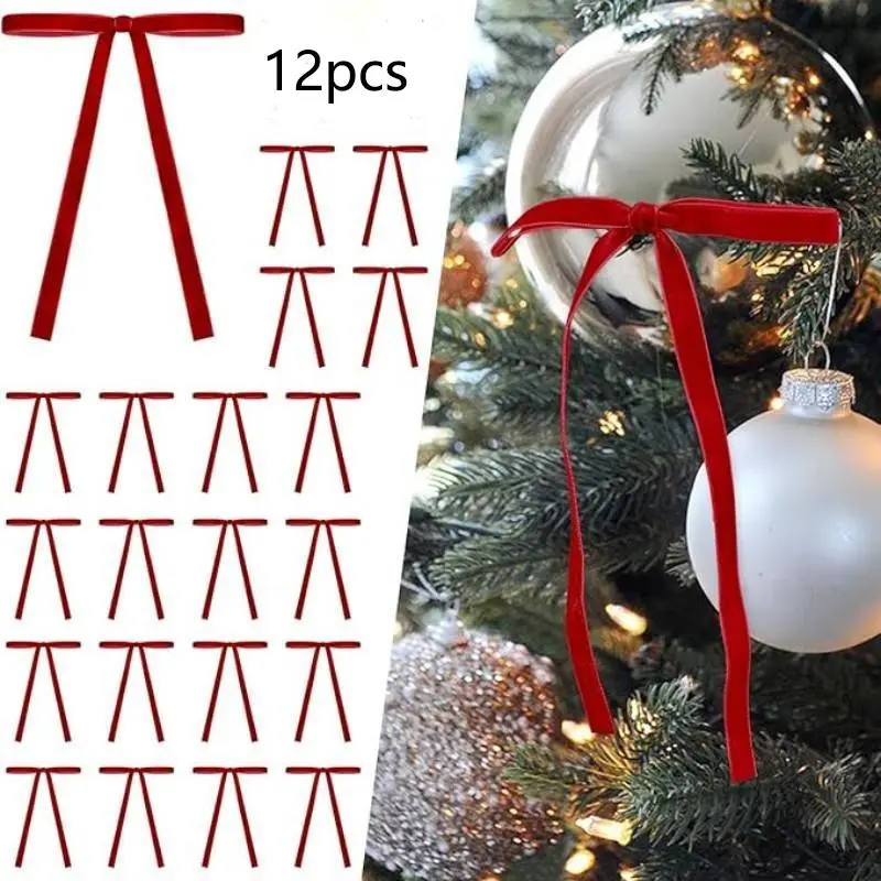 Vintage Velvet Christmas Bows, 12/24pcs, Rustic Crafts & Gifts, Classic Polyester Ribbon Bows, Holiday Decorations for Weddings, Birthdays, Valentines