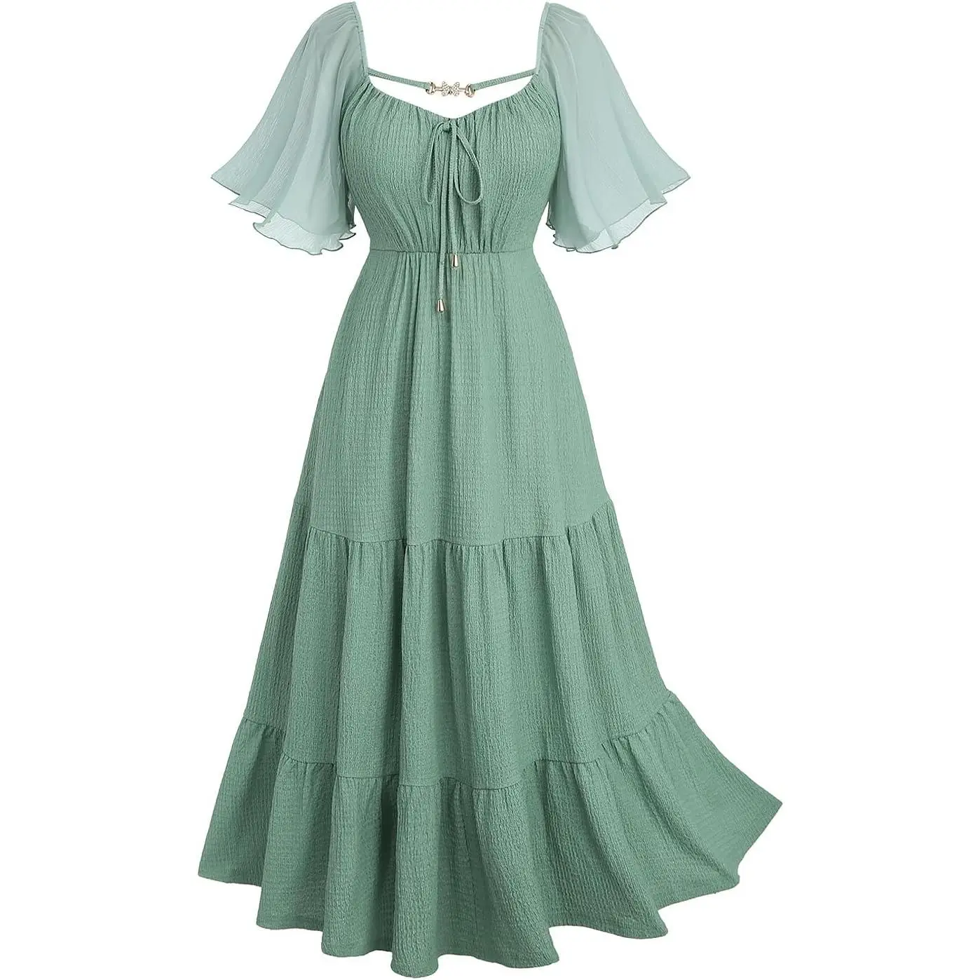 ROSE GAL Plus Size Womens Renaissance Fairy Dress Cottagecore Flutter Sleeve Ruffles Tie Butterfly Sleeves Dress