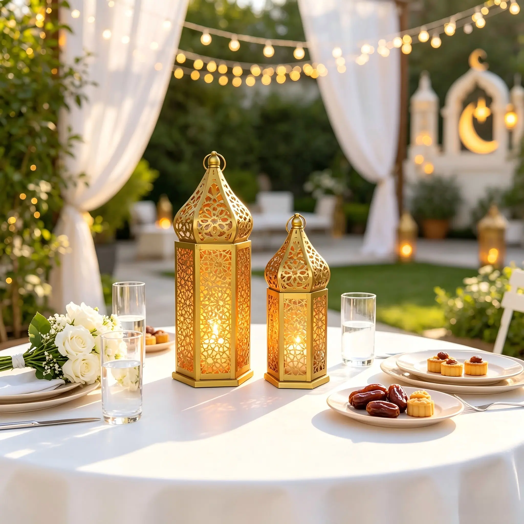 2pc Ramadan Lantern Set, Outdoor Desktop Decor, Islamic Decor, Ideal for Eid Al-Fitr and Muslim Family Parties, Home Decor
