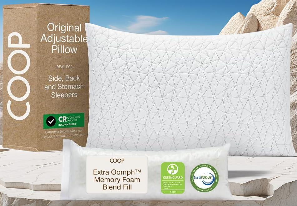 Home Goods Original Adjustable Pillow, Queen Size Bed Pillows for Sleeping, Cross Cut Memory Foam Pillows - Medium Firm Back, St