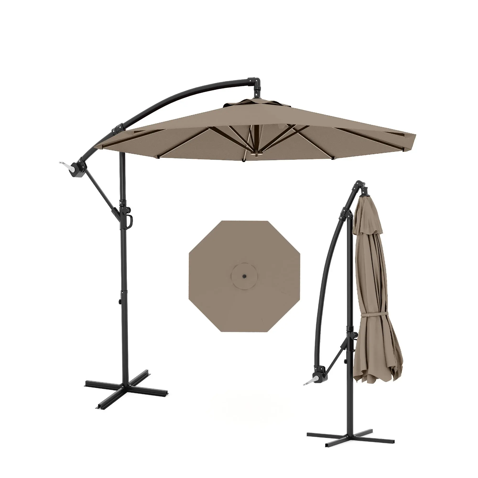 Metal Vented Hanging Patio Umbrella with Cross Base - UPF 50+ UV Sun Protection, Fade-Resistant Fabric, Adjustable Crank Protection Mechanism & Infinite Tilt, Wind & Water Resistant, Ideal for Terrace, Pool