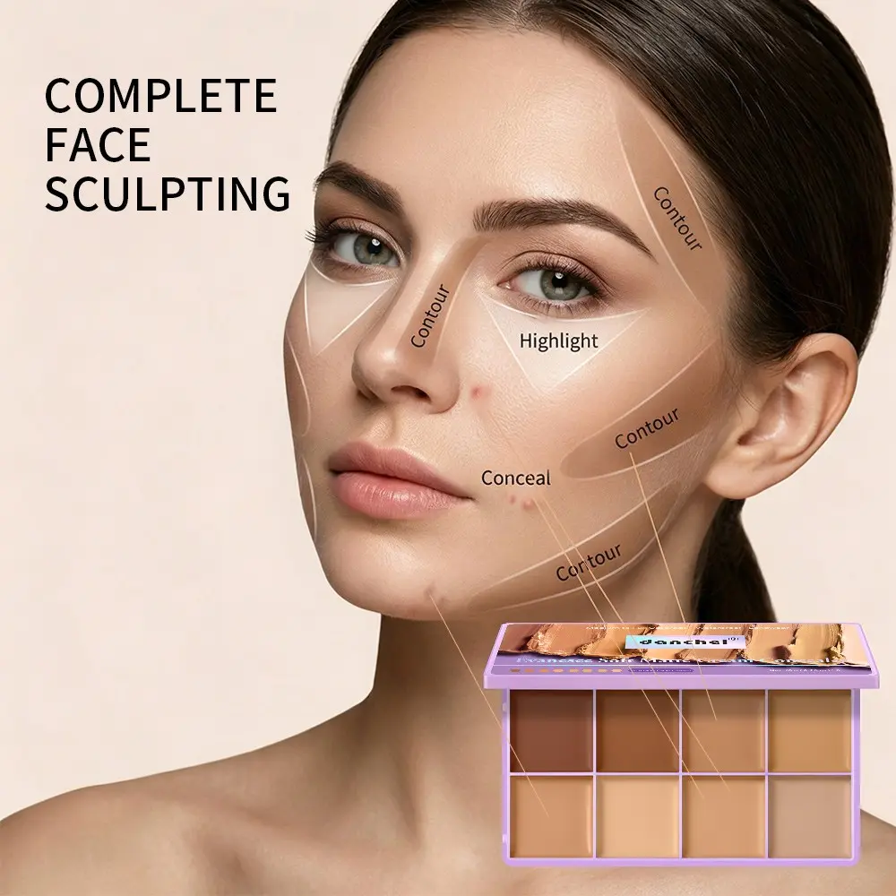 2pc Eight-Color Concealer Palette, Color Corrector, Highlighter, Full Face Coverage, Natural Finish, Makeup Artist Recommended, Covers Dark Circles, Acne Marks, Spots