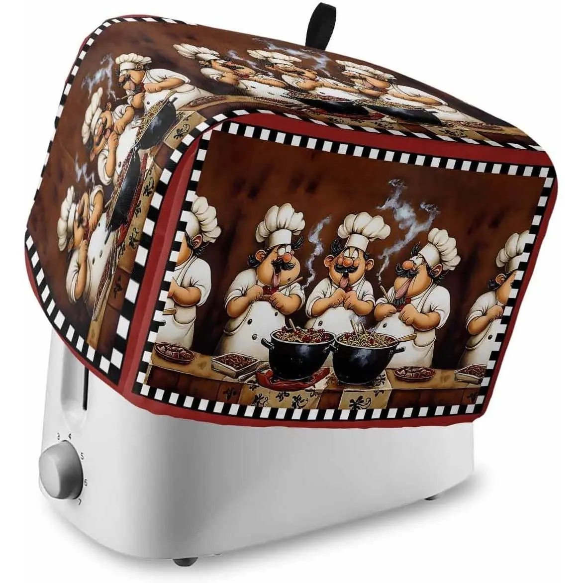 Retro Farmhouse Kitchen Toaster Cover, Fat Chef Print Waterproof Polyester Linen Dust Protector with Snug Fit for 2-Slice Toasters, Hanging Loop Included
