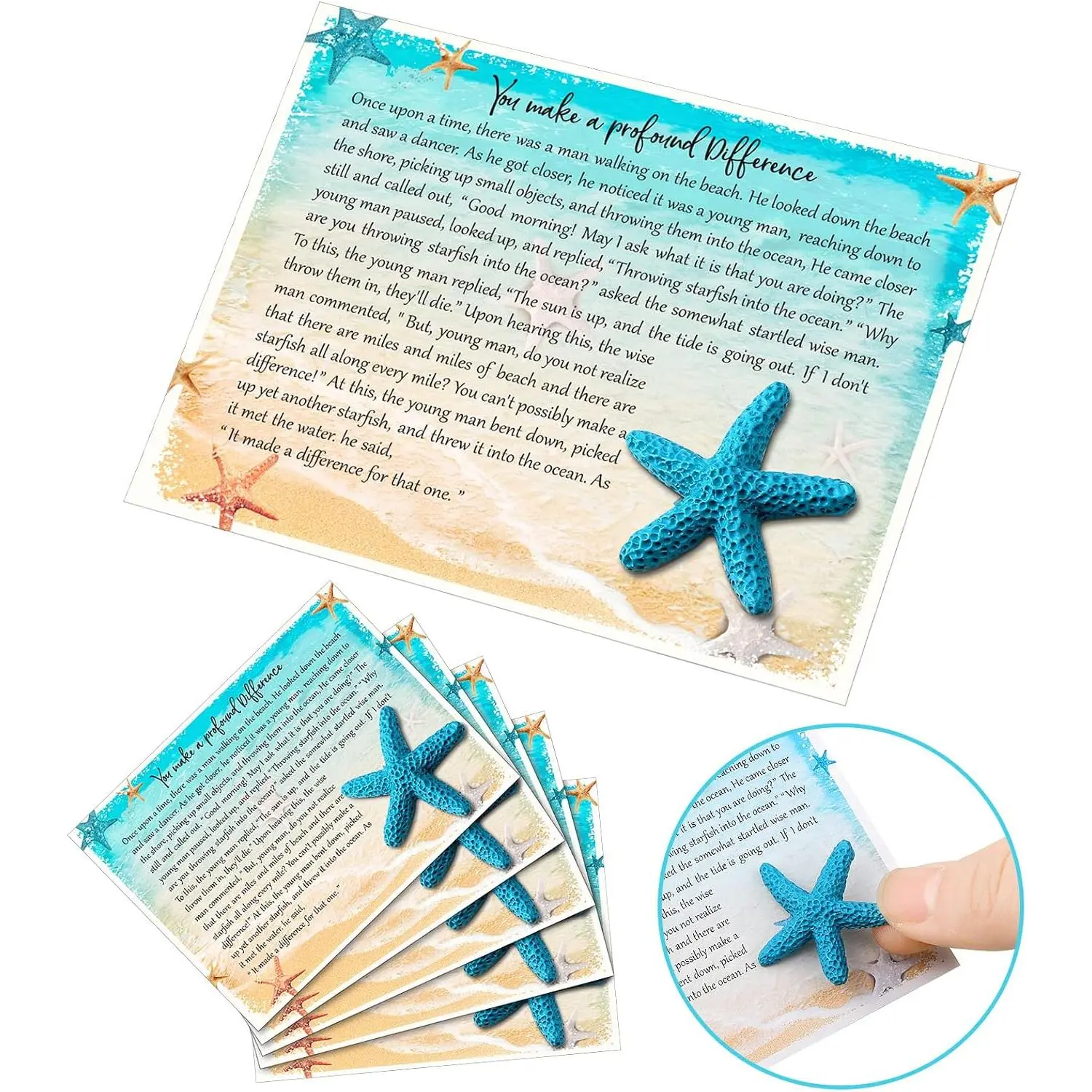 48 count Starfish Card Motivational Story Small  Appreciation Notecards and Mini Turquoise Blue Starfish Beads Compliment Cards for Teachers Wedding(Stylish Style)