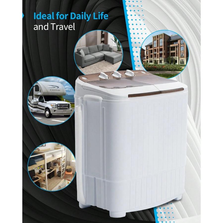 Portable Washer Machine With Spin Timer Function & Delay Start, Compact Laundry For Dorms,Apartments In Brown