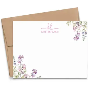Personalized  Flower Monogrammed Stationery for Women, 2 Initial Monogram Note Cards with Envelopes, Elegant Monogram Notecards, FLAT or FOLDED, Your Choice of Colors and Quantity
