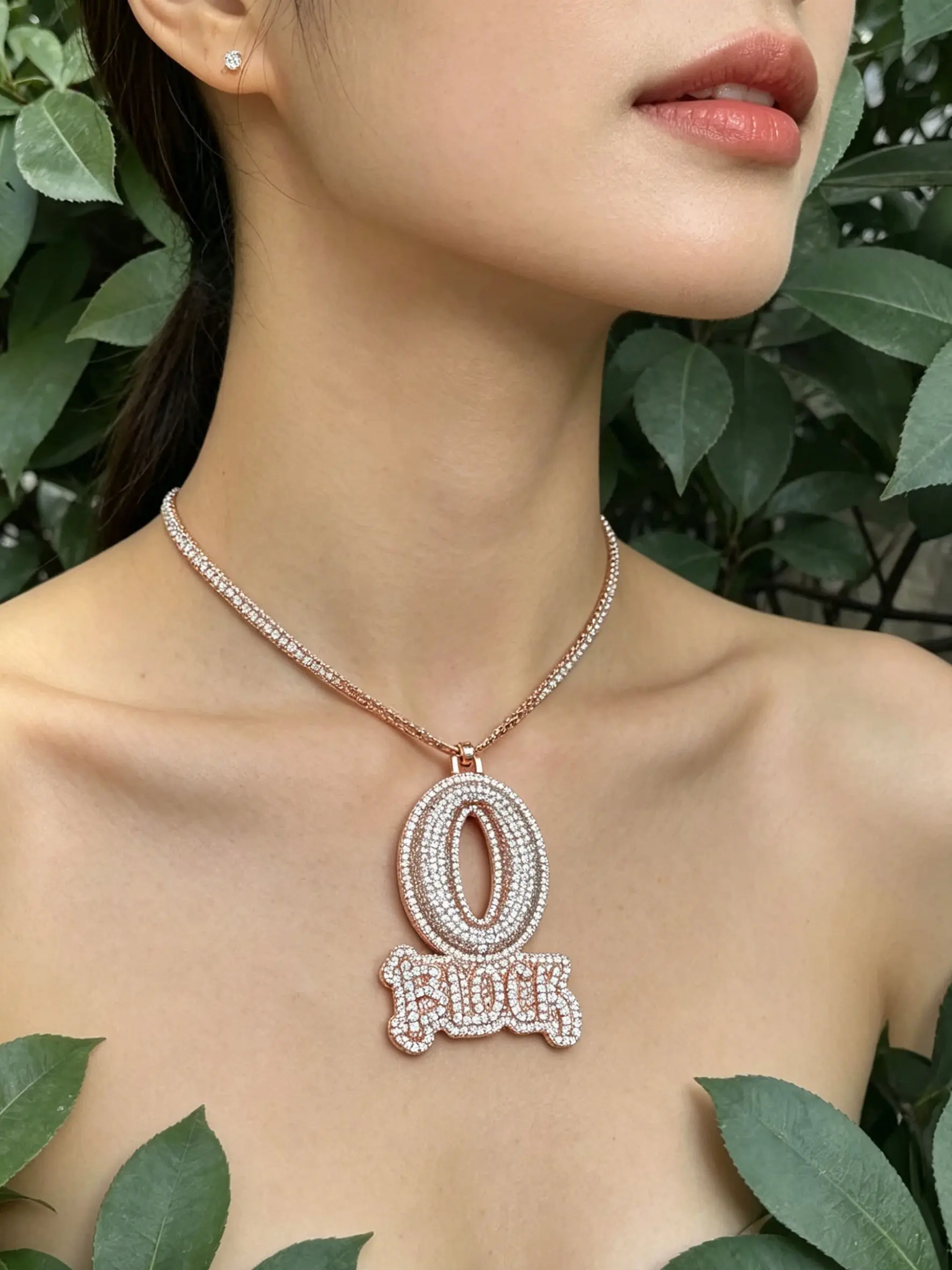 Hip Hop Trendy Full Diamond O-Shape Zircon Letter Pendant Necklace, Fashionable Simple Necklace, Perfect for Daily Wear