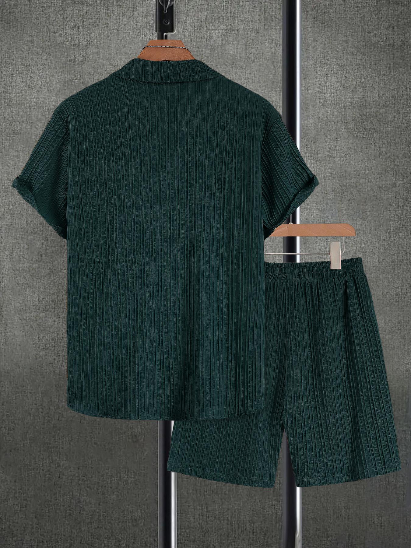 Men's Solid Short Sleeve Top & Shorts Set, Regular Fit Casual Top & Shorts, Men's Summer Clothes, Menswear, Tropical