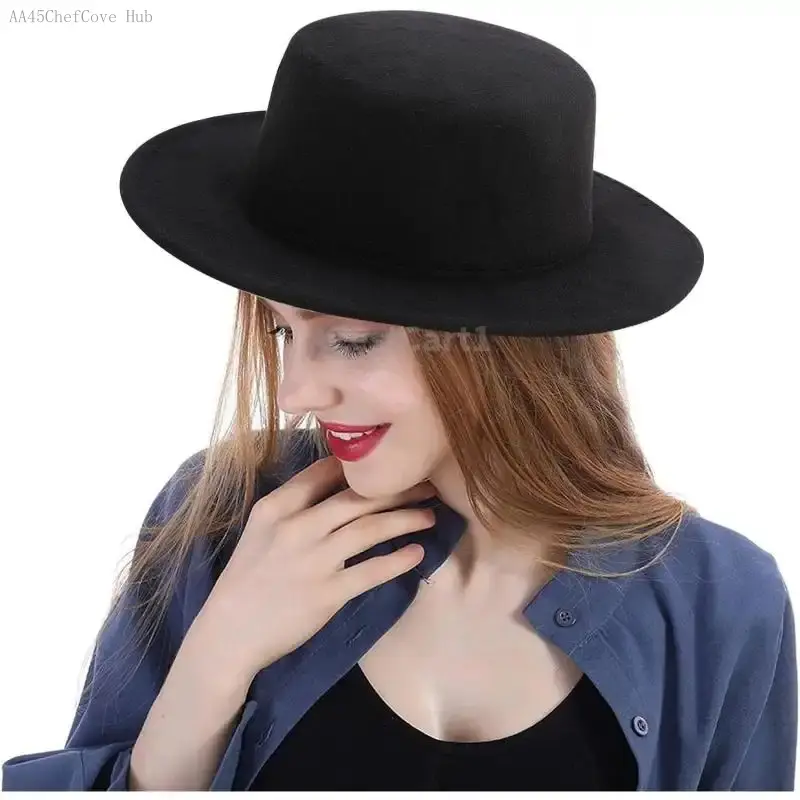 Classic Black Wide-Brim Fedora Flat Single Hat - Casual Wear for Women, Men | AZestCart1AA45ChefCove Hub