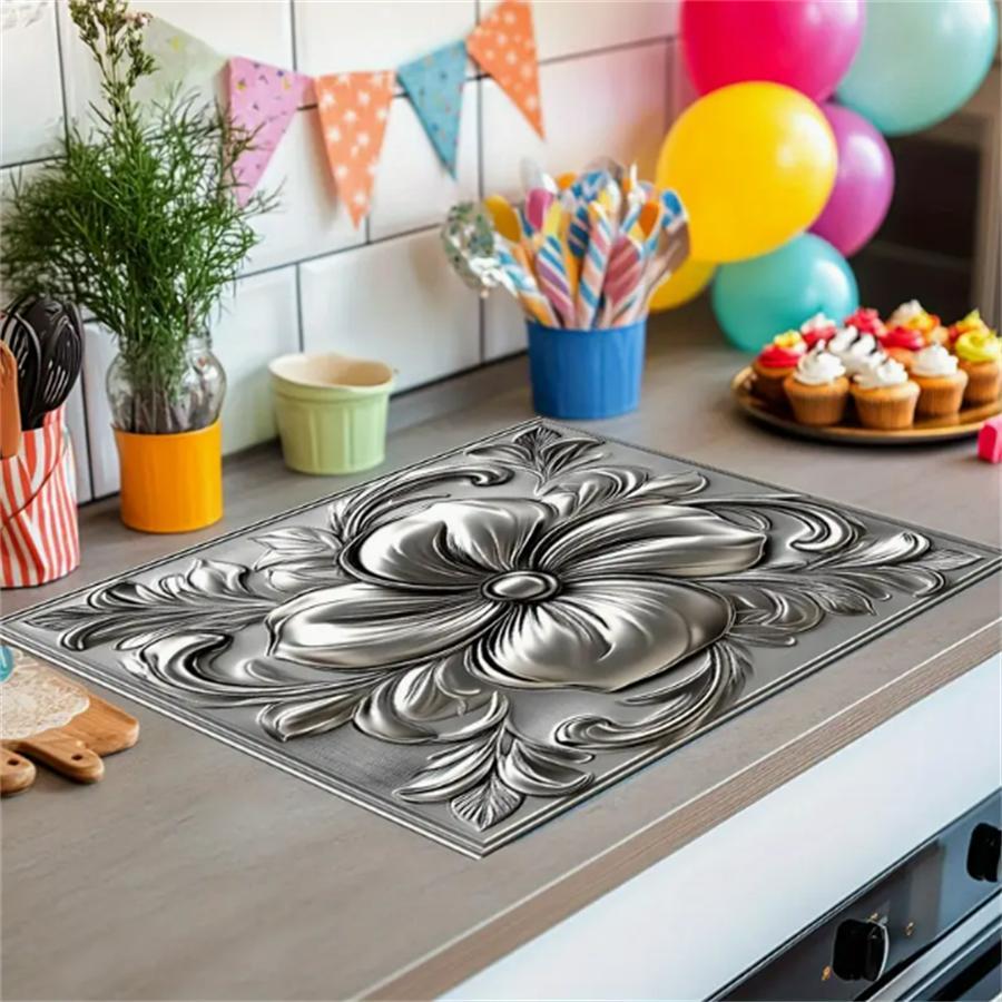 2DFlatFlower   Design Gas Stove Cooktop Panel Protector Cover, 1 Count  Heat & Scratch Resistant Stove Top Protectors, Multipurpose Cooktop Cover for Flat Top Oven