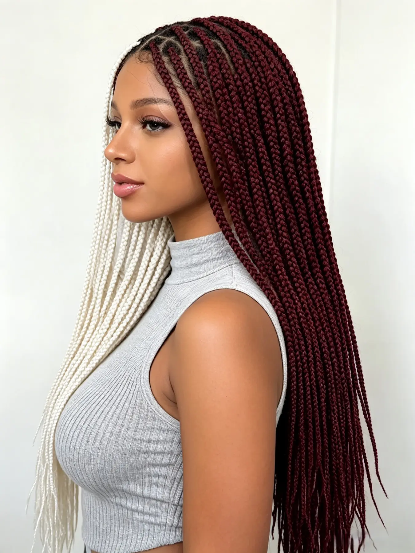 36 Inch Full Lace Split Color Knotless Box Braids Wig, Synthetic Fiber, Stylish Hair Extension, Easy to Wear, Perfect for Daily Use