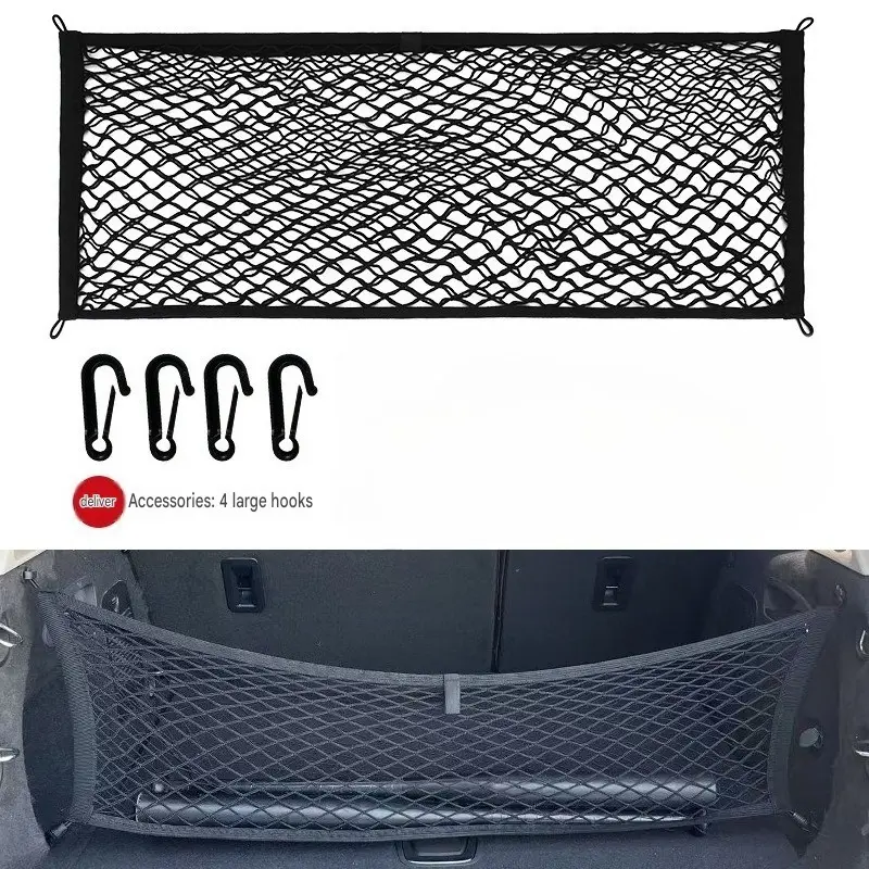 Thick Sturdy Mesh Cargo Net for Car Trunk, Clips-On Trunk Organize Storage Aid, Chic Look Vehicle Interior Accessory
