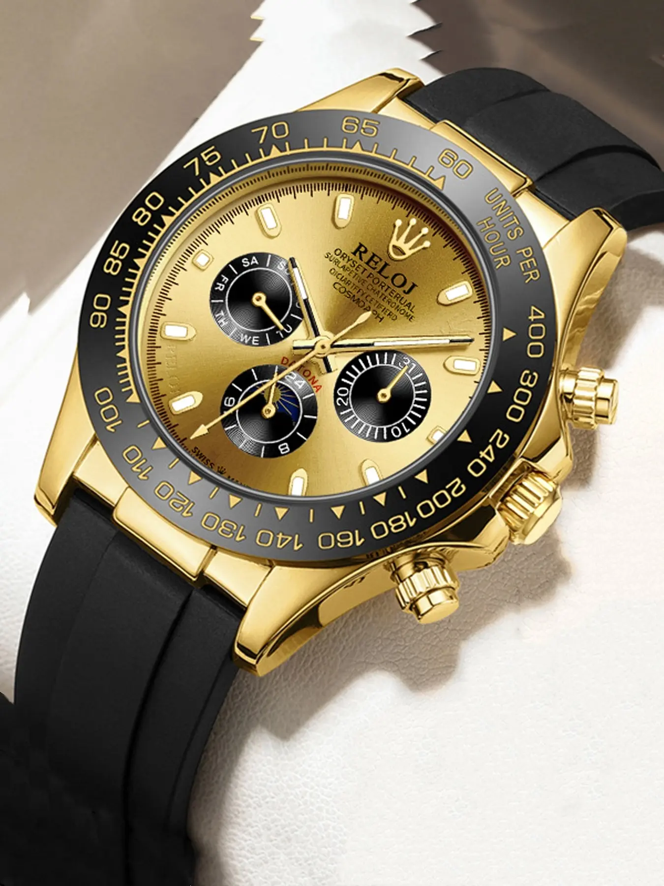 Ditongna series three eye six pin high-end business men's watch night light waterproof calendar silicone tape fashionable casual simple personality handsome trendy men's watch Luminous Analog Quartz Watches