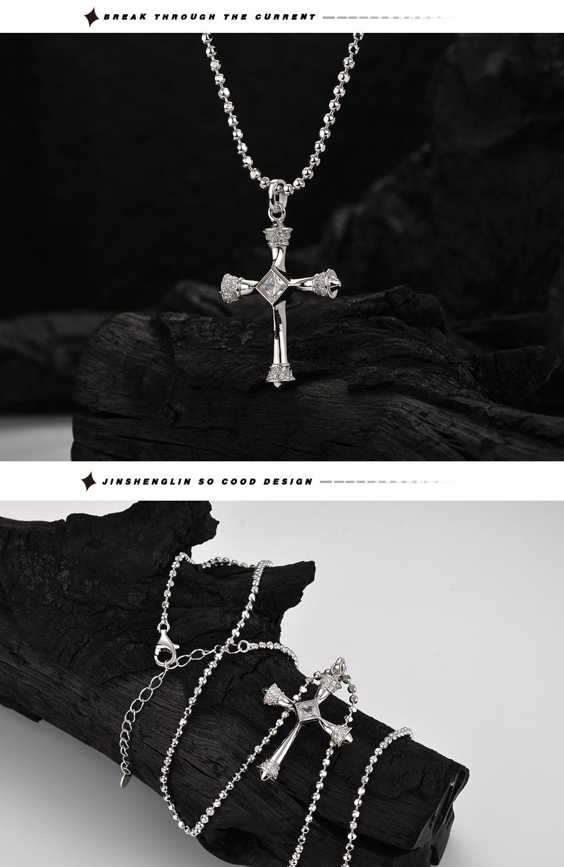 Euro-american wind sterling silver inset zircon cross necklace short men and women commuter ins cold wind necklace