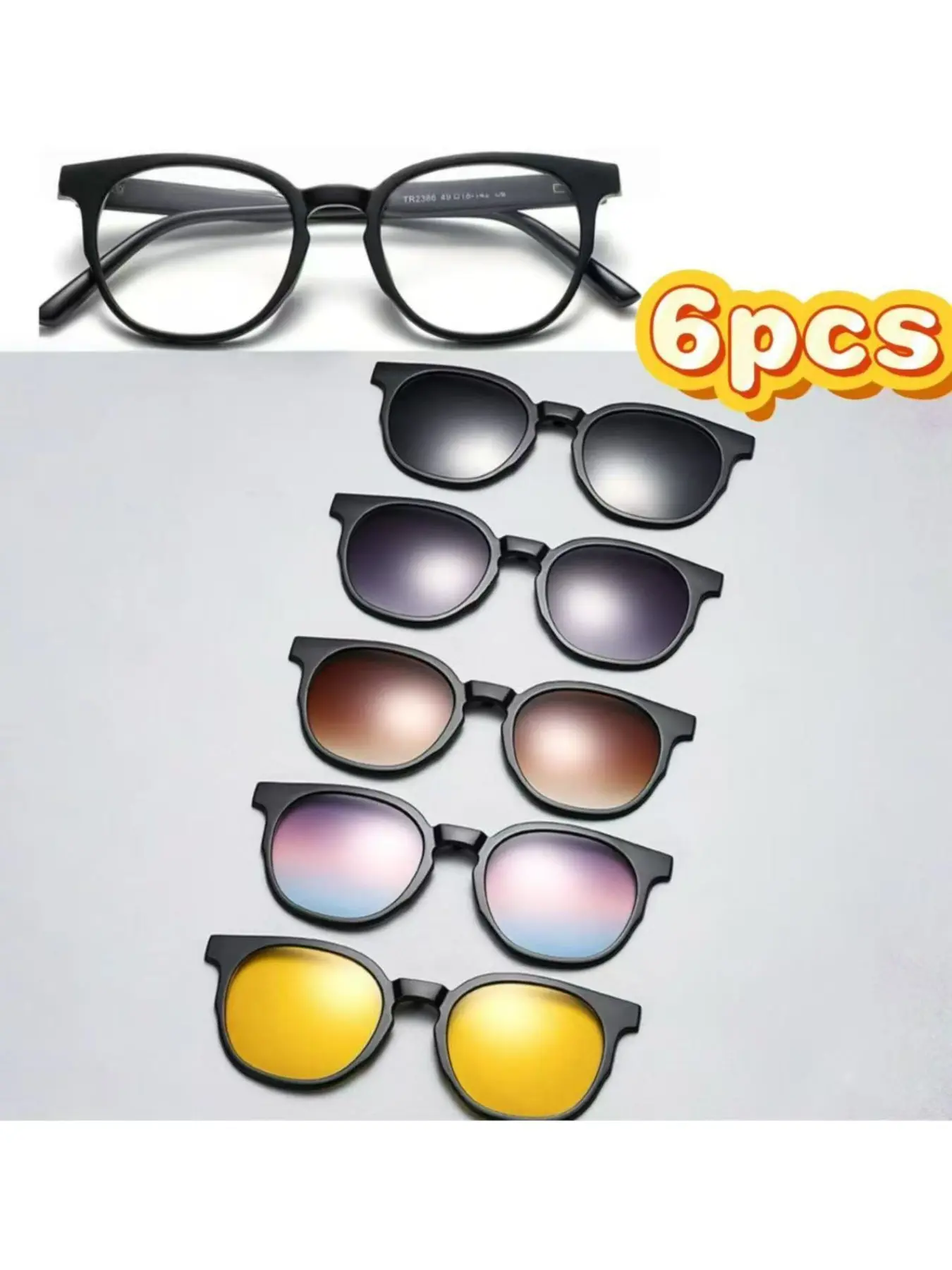 6pcs Interchangeable Lenses Glasses Set, Decorative Fashion Eyewear, Casual Metal Frame, Random Print Pattern, All Seasons Use