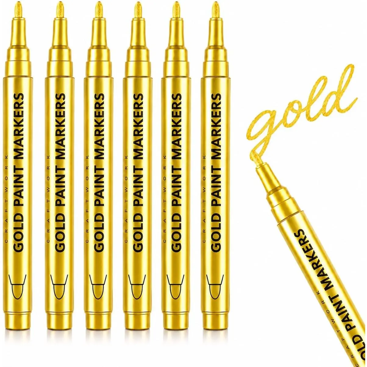Metallic Markers, 6 Pack Permanent   Pens Fine Point for Black Paper, Card Making, Rock Painting, Glass, , Ceramic, Scrapbook, Pumpkin and DIY Crafts