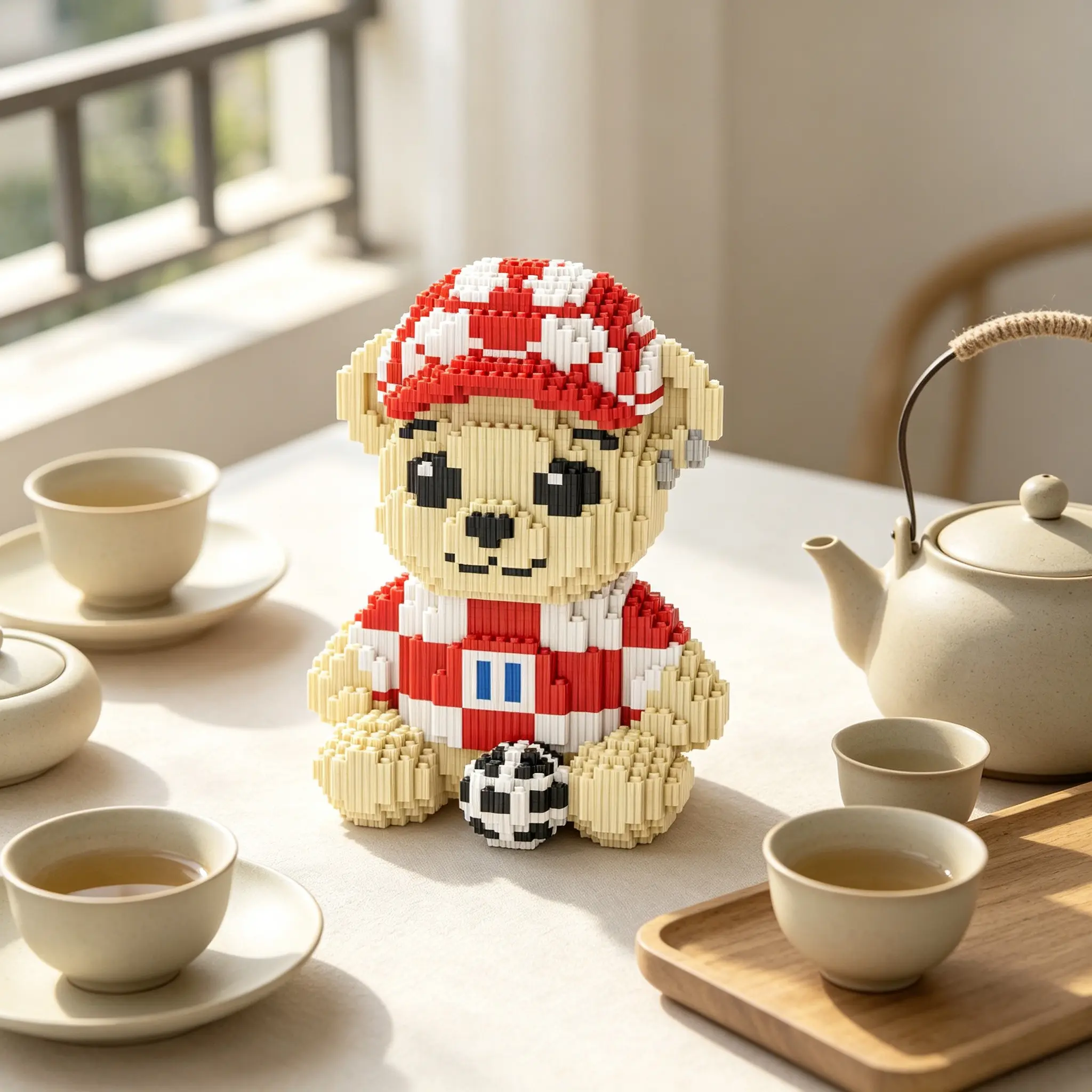 Teddy Bear Football Lucky Bear 3D Puzzle Model Building Blocks Bricks, Creative Decoration, Holiday Gifts, DIY Craft, Lightweight Statue, Collectible